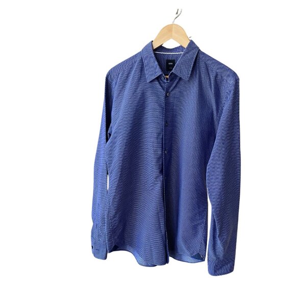 Blue Hugo Boss Men's Geometric-Print Cotton Shirt - Picture 7 of 14